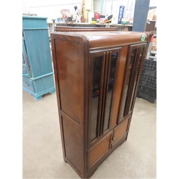 Vintage Walnut China Cabinet 2 Dr - 54 H 32 w 14 D