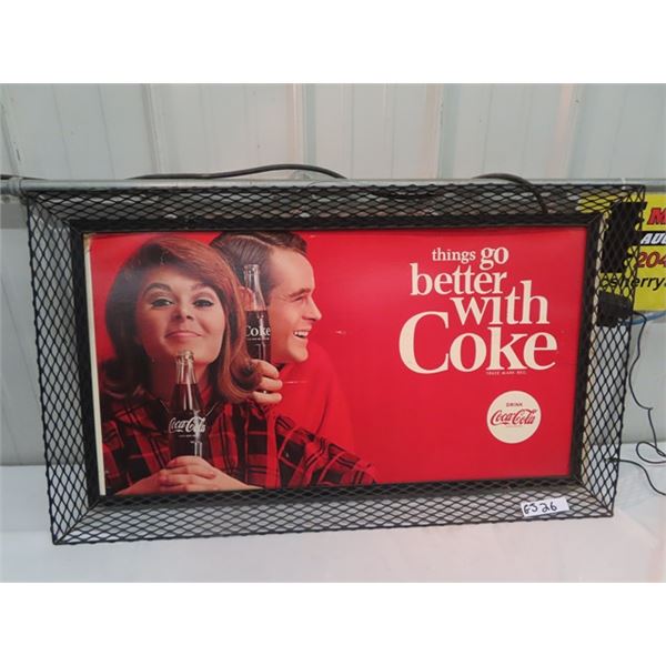1965 Carboard Coca Cola Sign w Metal Frame 23.5" x 39.5"
