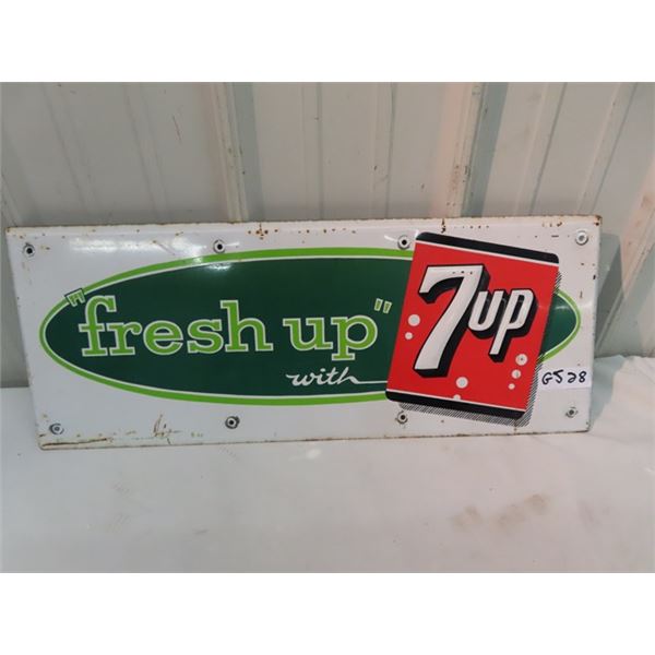 1960 Metal Embossed 7 UP Sign 9.5"x 24"