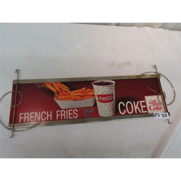 1965 Plastic Cafe Coca Cola Sign w Metal Frame 8" x 24"