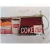 Image 2 : 1965 Plastic Cafe Coca Cola Sign w Metal Frame 8" x 24"
