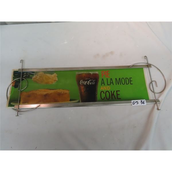 1965 Plastic Cafe Coca Cola Sign w Metal Frame 8 " x 24"