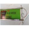 Image 2 : 1965 Plastic Cafe Coca Cola Sign w Metal Frame 8 " x 24"
