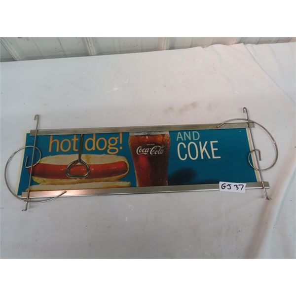 1965 Plastic Cafe Coca Cola Sign w Metal Frame 8" x 24"