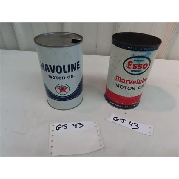 2 Oil Tins 1) Havoline Motor Oil 1) ESSO Marvelube