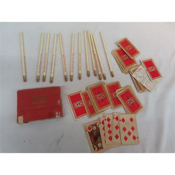 12 William Penn Motor Oil Unused Pencil, B A Playing Cards & Box