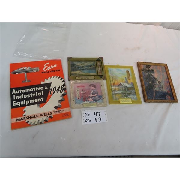 3 Calendars w Thermometers & Adv. 1950's Risky Picture, Marshall