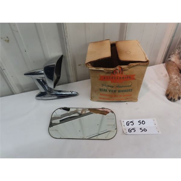 1936 Olds Deluxe Visor Vannity Mirror, 1957-63 Chev Front Fender Mirror In Box