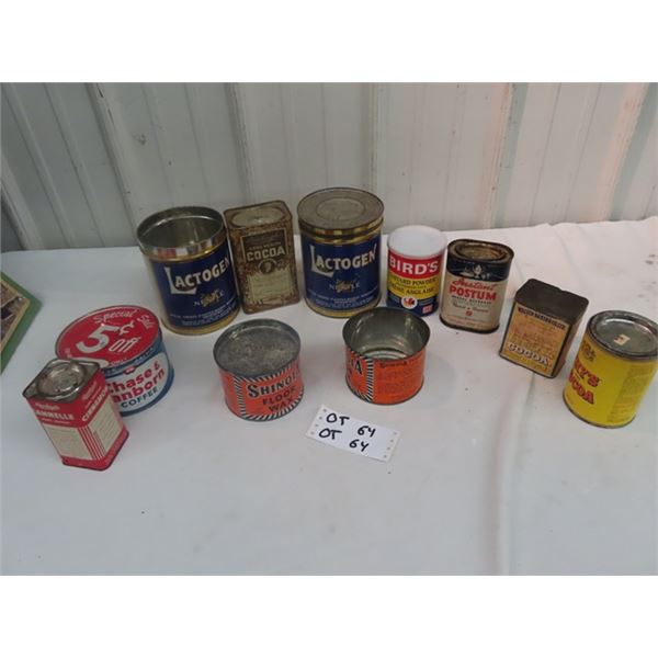 11 Household Tins - Coffee- Cocoa, Floor Wax Plus More!