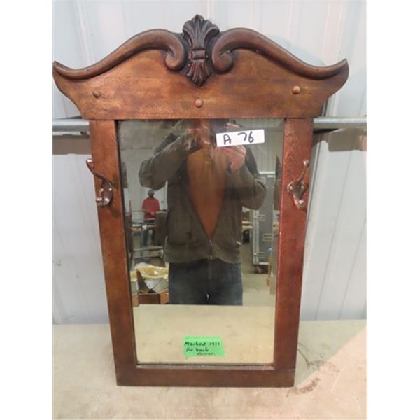 Hall Mirror - Bevelled Glass w 2 Hooks 16" x 30"