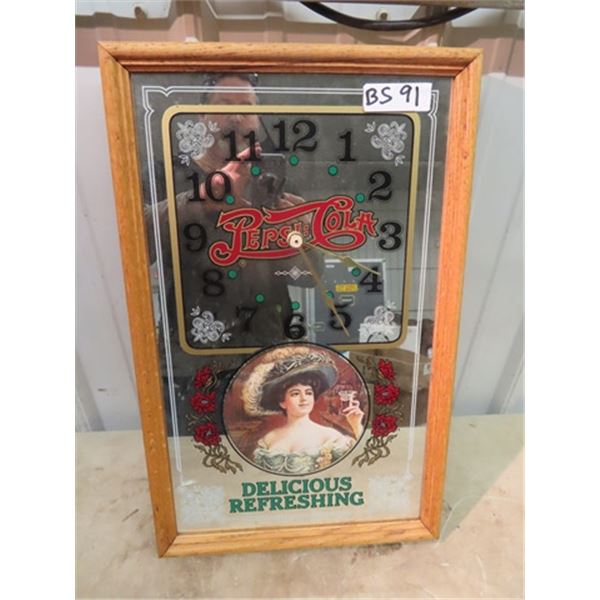 Pepsi Cola Mirrored Clock 22"H 13"W