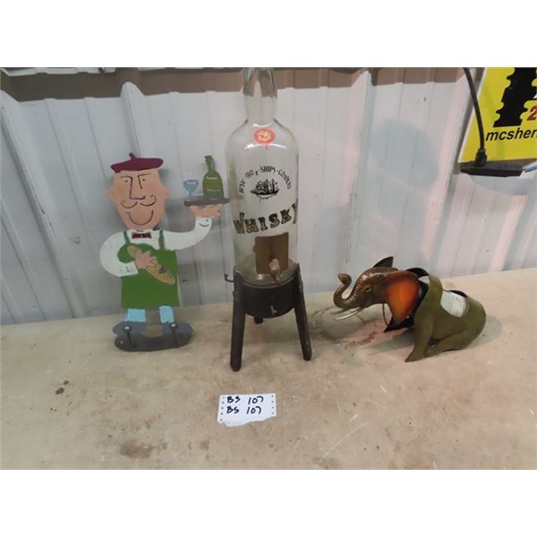 Elephant Wine Bottle Holder , French Waiter Coat Hook & Whiskey Decanter