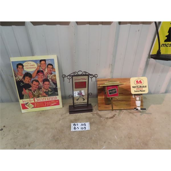 Johnny Walker Liquor Mixer Display, Black Label Jigger & Chesterfield Cig Adv 10" x 14"