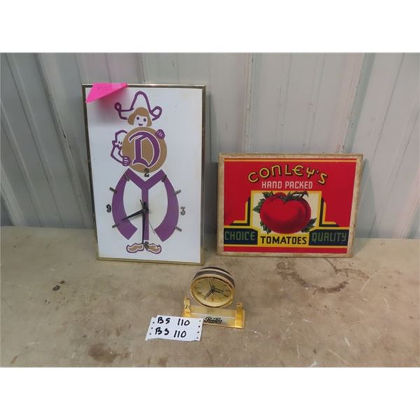 Dutchmaid Ice Cream Clock, Pepsi Clock & Modern Conley Tomotoes Picture/Sign