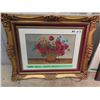 Image 1 : Beautifully Framed Flower Petite Point Picture 21" x 25"