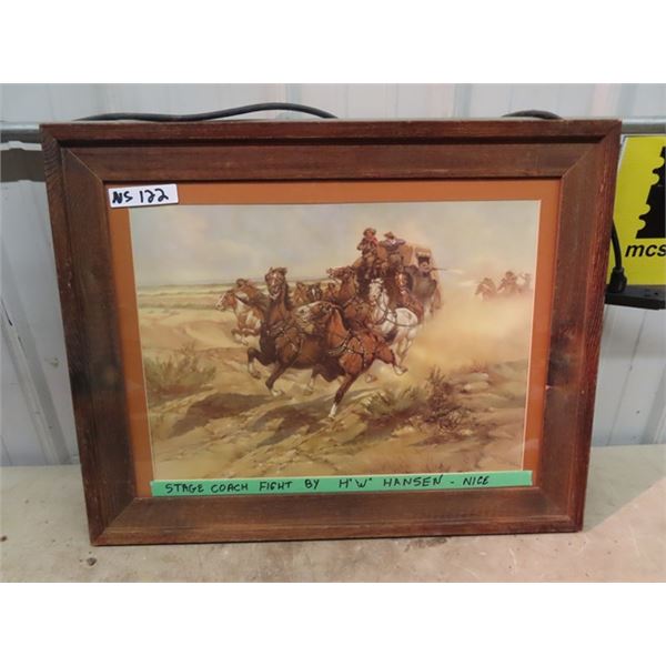 Framed Stage Couch Fight Print 23" x 29" HW Hansen