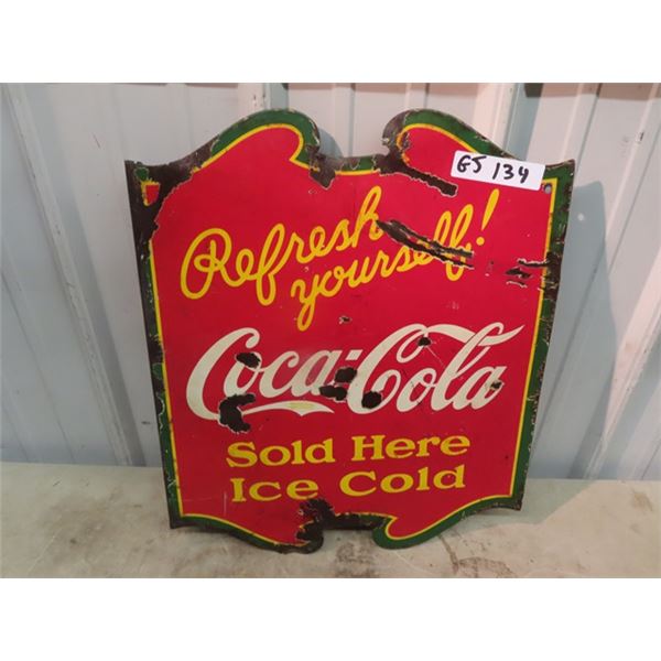 Porc 2 Sided 1930's Coca Cola Flange 17" x 20"