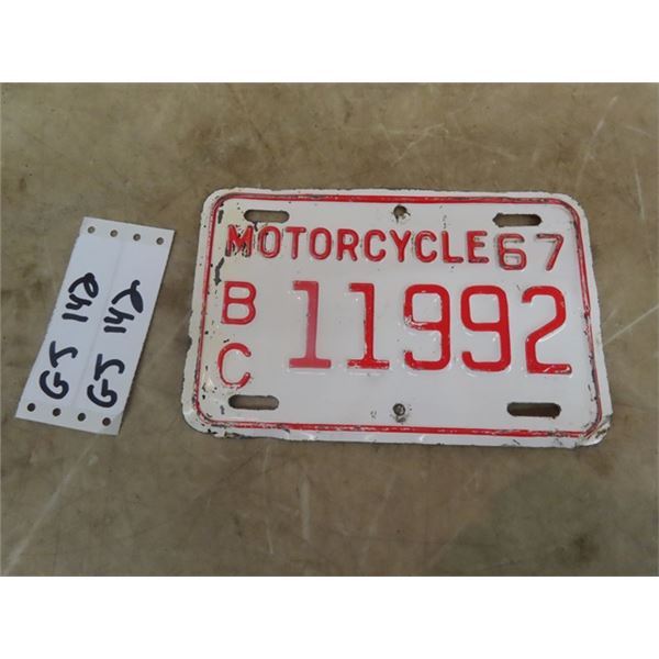 1967 BC Motorcycle License Plate