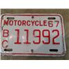 Image 2 : 1967 BC Motorcycle License Plate