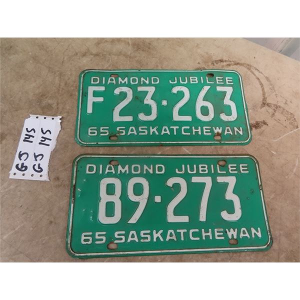 2 Sask 1965 License Plates
