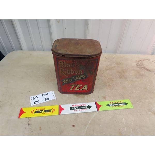 Blue Ribbobn Tea Tin, 60's Metal Wrigley's Display Rack Sign