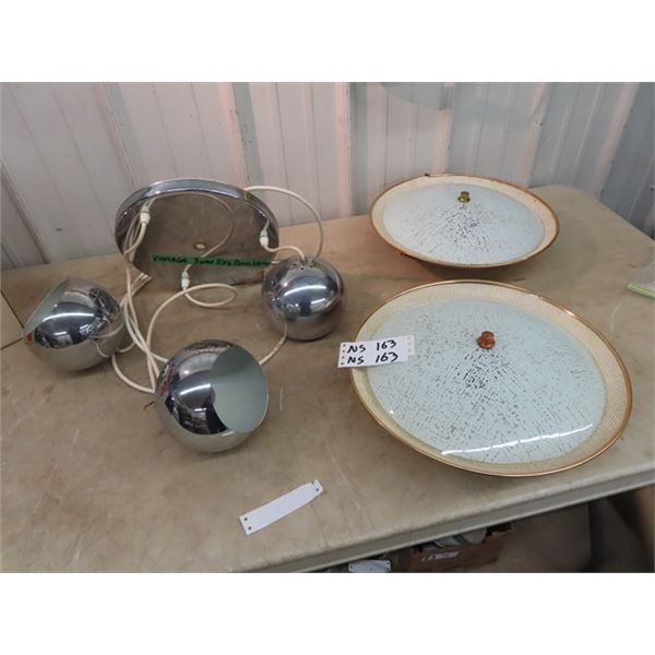 3 Vintage Light Fixtures 1) 3 Way Eyeball Light and 2 Matching Lights