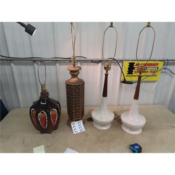 4 Retro Table Lamps 1) Pottery Mid Century