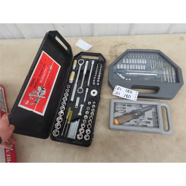 3 Tools Sets 1) 75 Pcs , 1/4" 3/8" & 1/2" Socket Set,  &  2 Screwdriver Sets