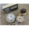 Image 2 : Coal Oil Lamp, 2 Extra Chimneys, Panasonic Radio, Alarm Clock & Wall Clock