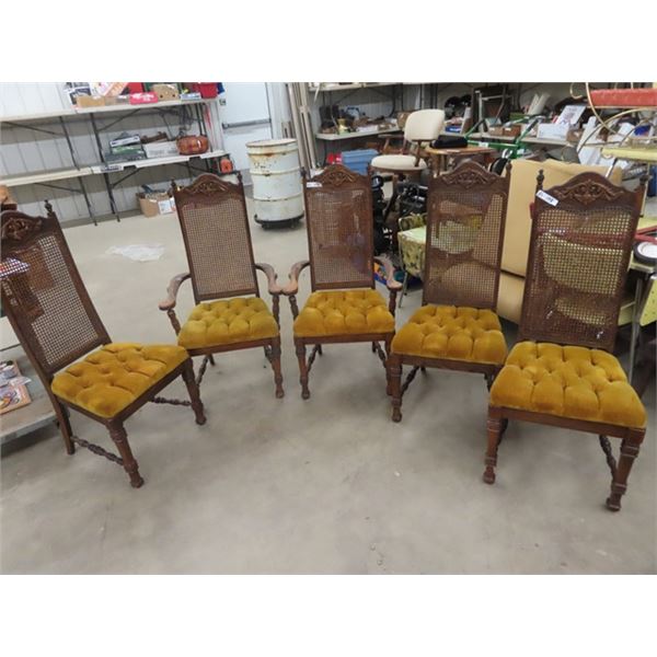 5 Dining Room Chairs- Cane Back w Upholstered Seats
