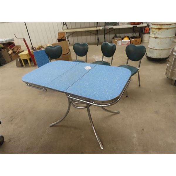 Retro Chrome Legged Table w 2 Leaf & 4 Chairs