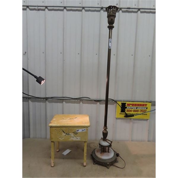 Torch Lamp - No Shade & Wooden Stool w Flip Lid Storage