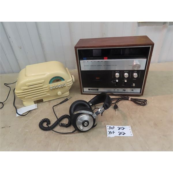 (AF) Thomas Vintage Style AM FM Radio Sony Cassette Recorder AM FM Radio & Head Set