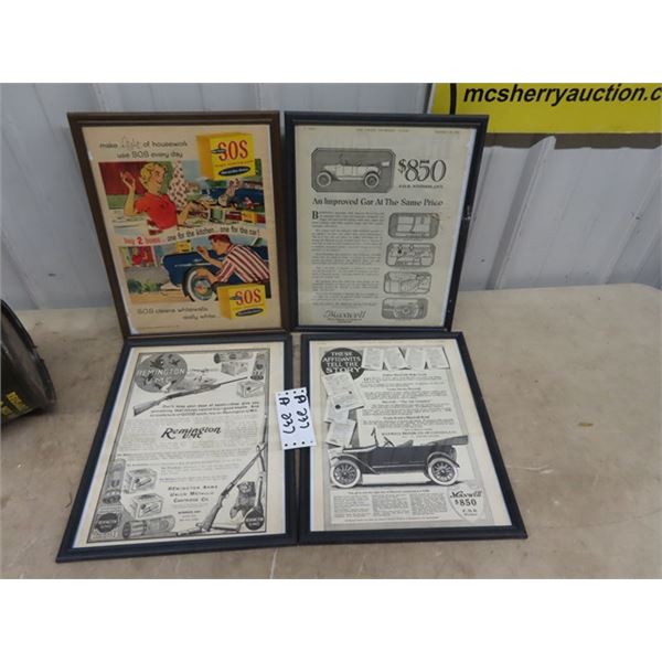 4 Framed Adv  Remington, SOS, & Maxwell