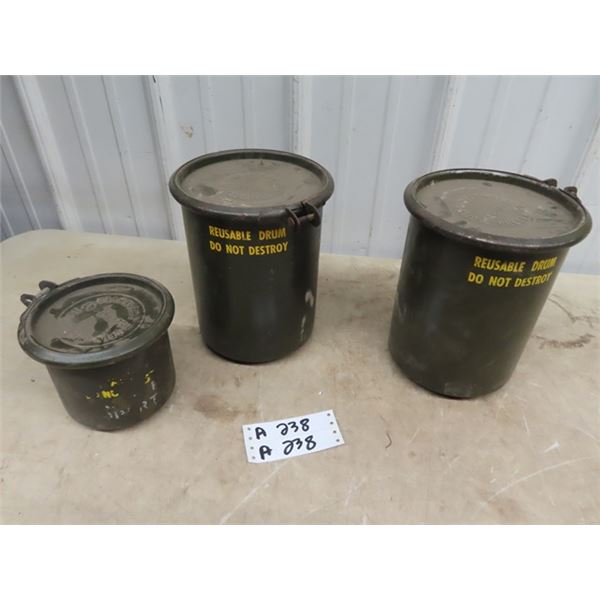 3 Military Cannisters & Military Gas Can