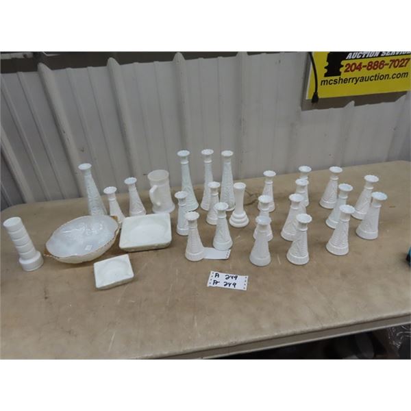 25 Pcs of Milkglass - Vases, Ashtrays, & Bowls!