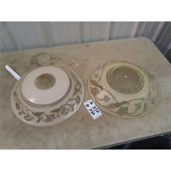 2 Vintage Glass Light Shafdes 17" RD