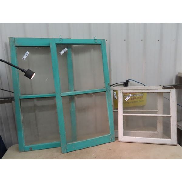 4 Vintage Wood Framed Windows 2 Are 24" x 47" & 2 Are 24" x 23"