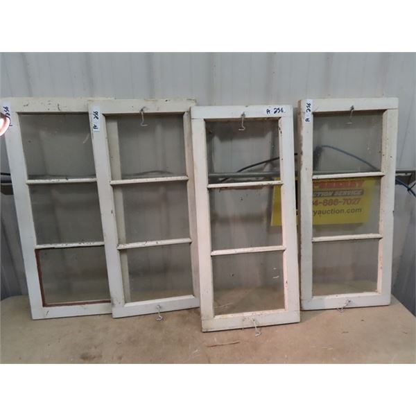 4 Vintage Wood Framed Windows 16" x 34.5"