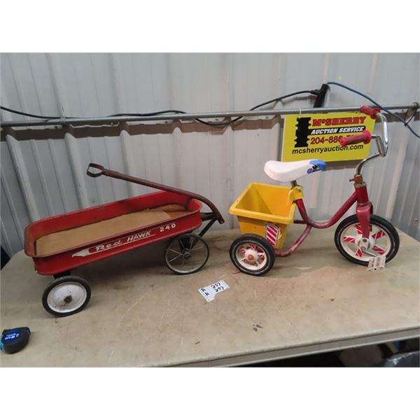 Child's Tricycle & Red Hawk Wagon #240