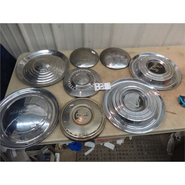 8 Vintage Hubcaps- Dodge, Pontiac, Desota, & Plymouth