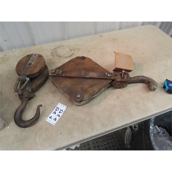 2 Vintage Pulley & Hooks 1 is 2 .5 Ton
