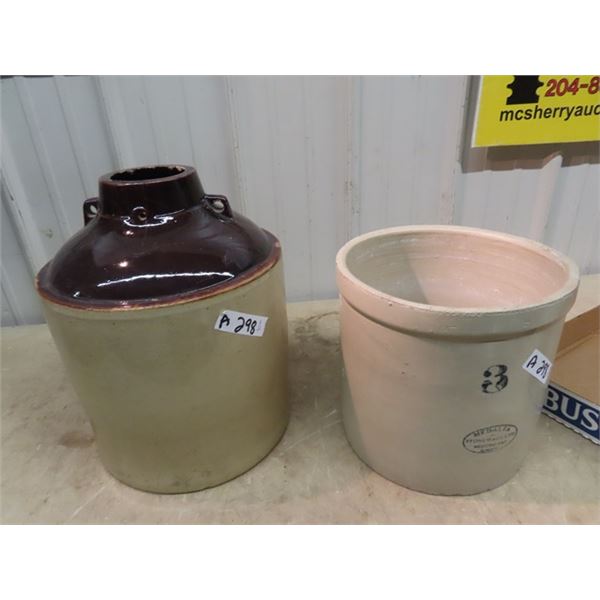 Pickle Crock & 3 Gal Crock w Large Crack