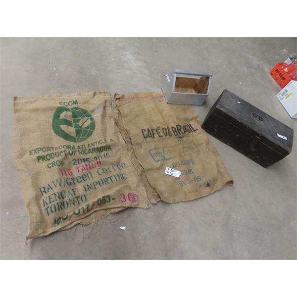 2 Wooden Boxes & 2 Gunney Sacks