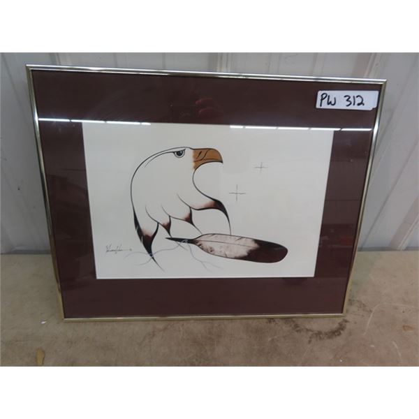 Framed Native Art By Gelineau Fisher 16" x 20" With Presentation Letter on Back