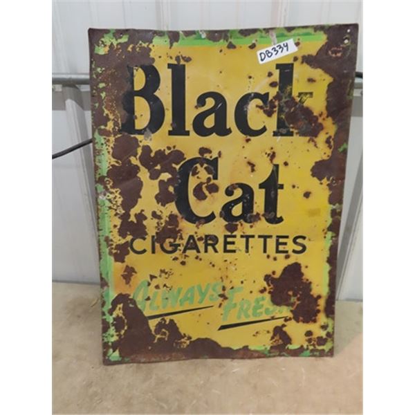 Vintage Metal Black Cat Cig Sign 20" x 27"