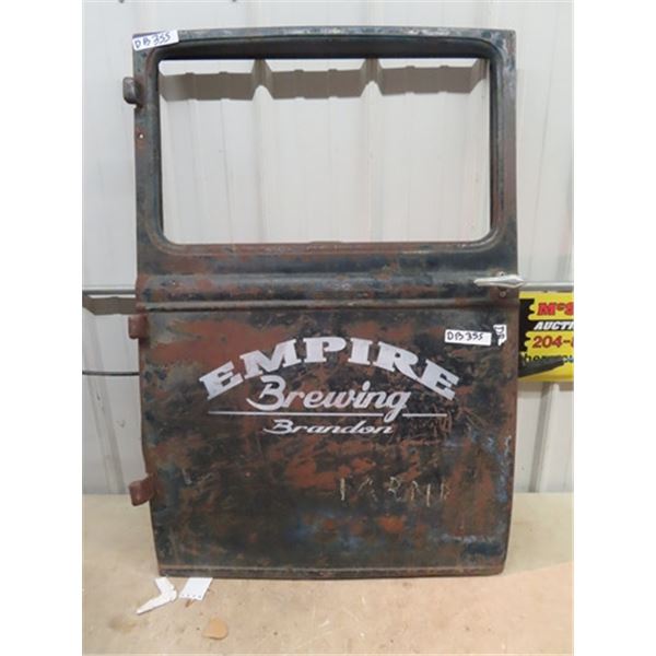 Old Auto Door w Empire Brewing Adv- Brandon (Believe it to be Dodge)