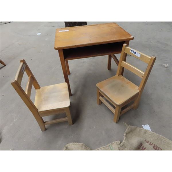 School Desk & 2 Child's Wood Chair