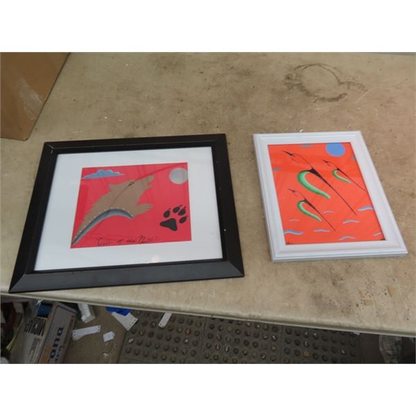 2 Framed Native Art Pictures 1) 16" x 13" 1) 10" x 12"