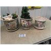 Image 1 : 3 Planters w Oriental Designs & Artificial Plants